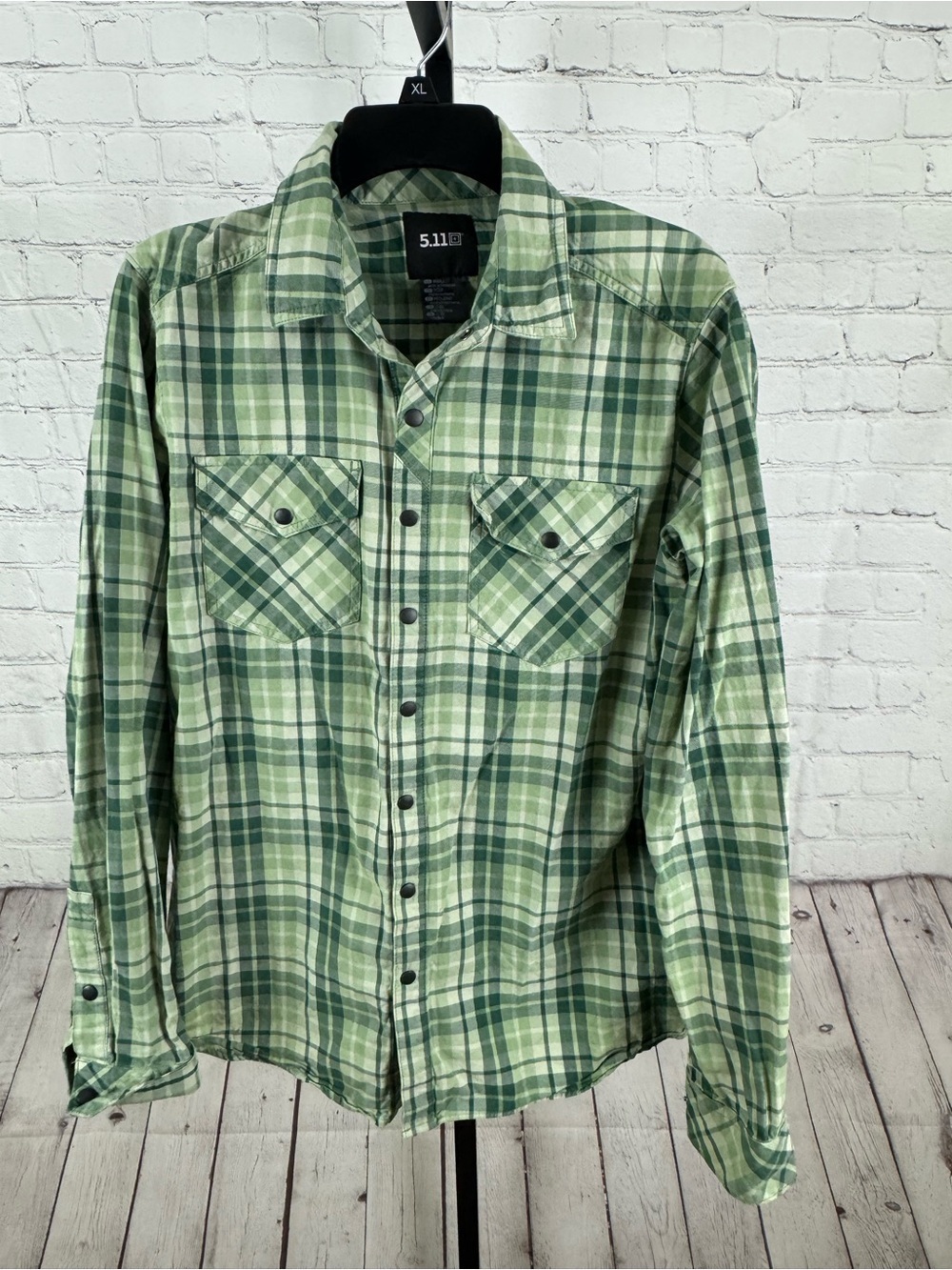 5.11 Tactical Gunner Plaid Long Sleeve Snap Button Shirt Green Men's Size Small